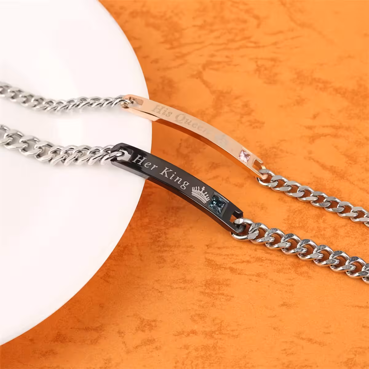 Elegantiška Kalėdų dovana, graviruotų apyrankių rinkinys porai