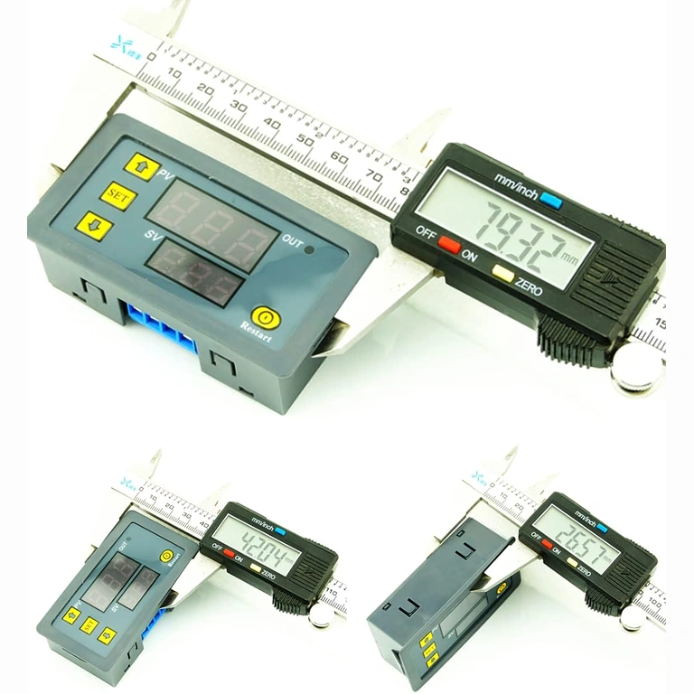 Priekinis modulio vaizdas su pažymėtais matmenimis