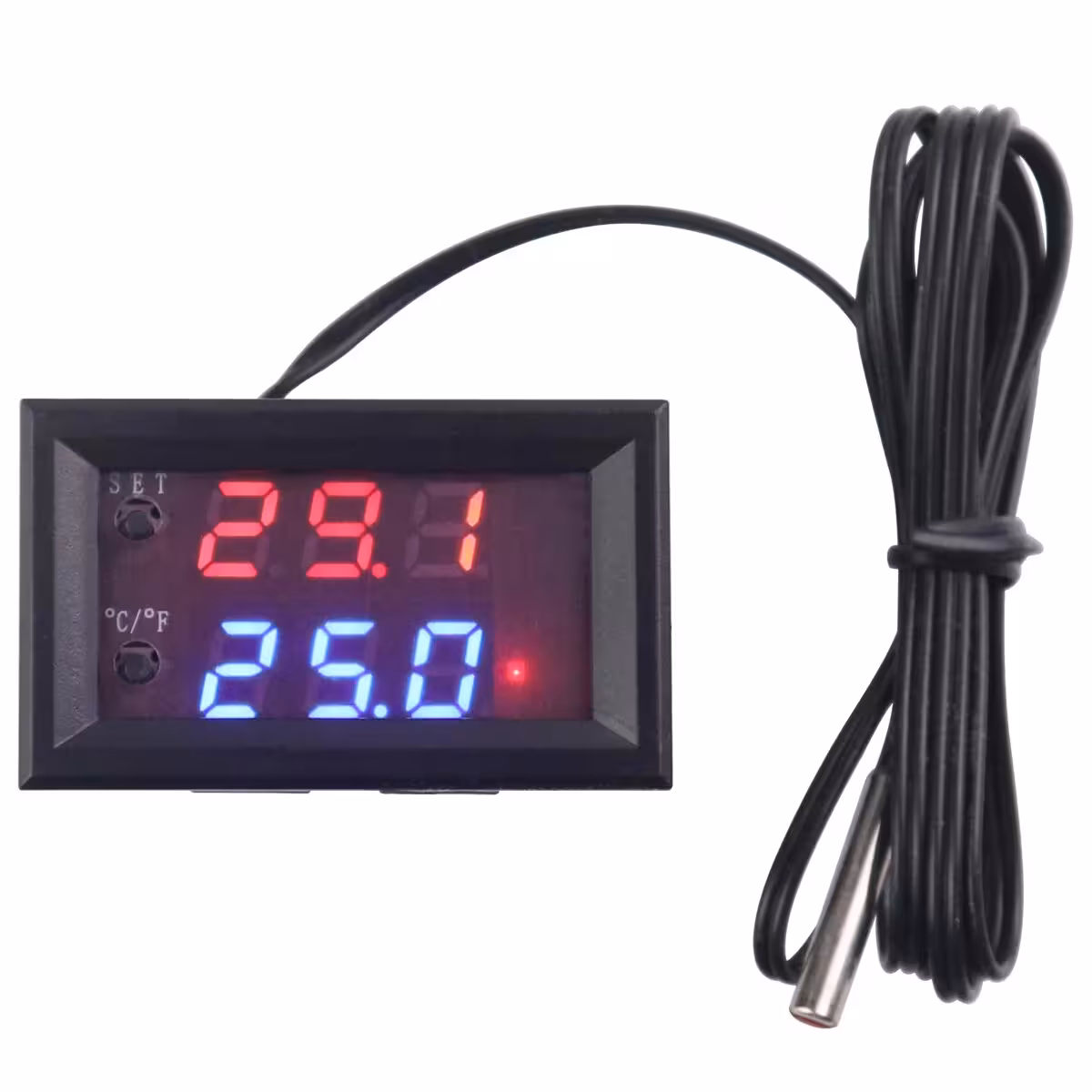 Elektroninis termostatas su programuojama šildymo ir vėsinimo funkcija