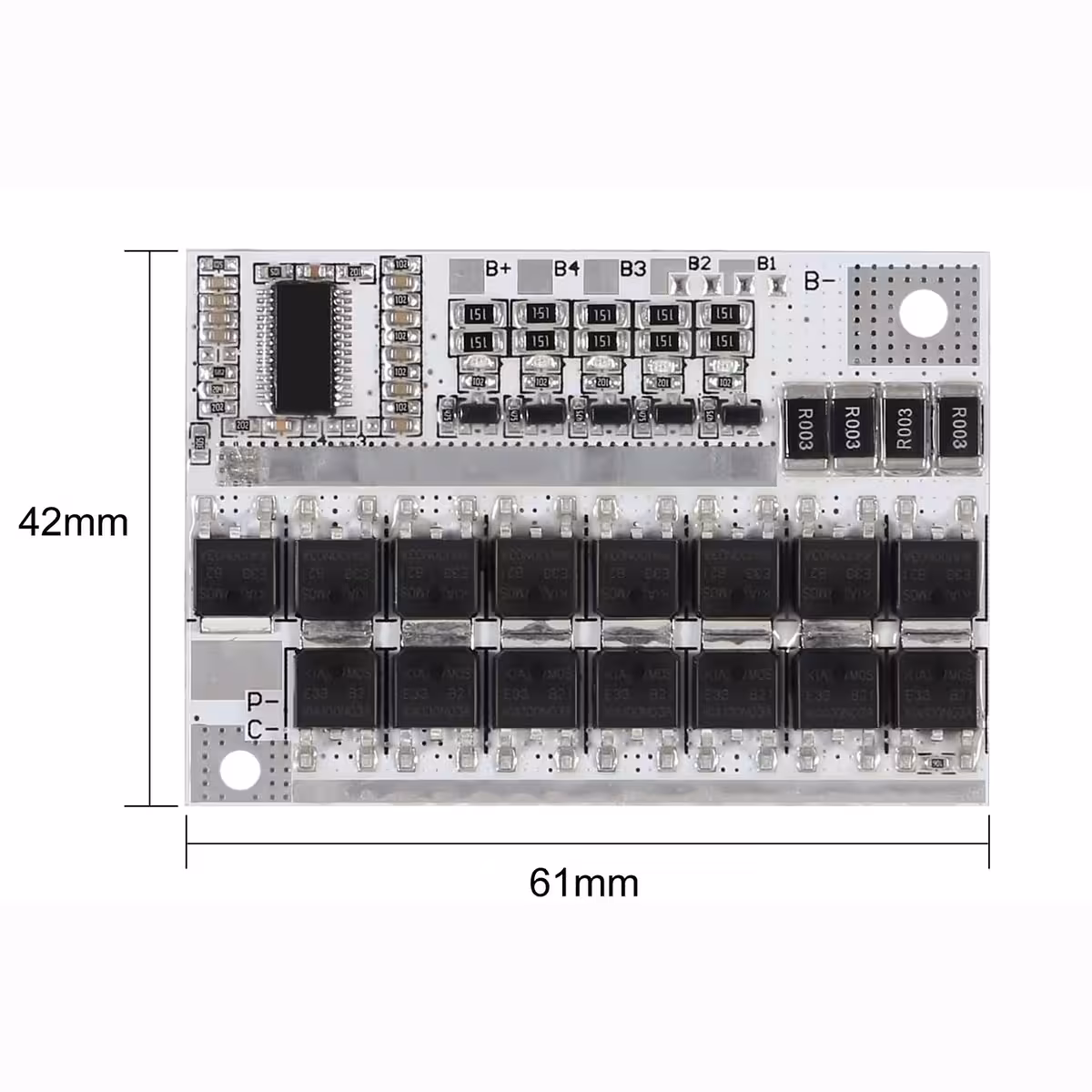 Detalus BMS plokštės matmenų vaizdas