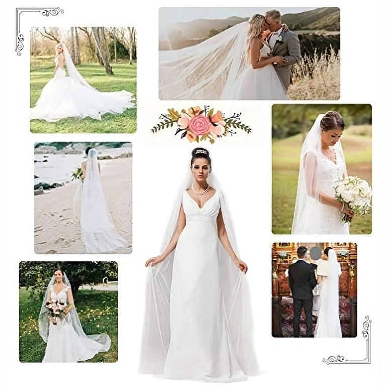 Elegantiškas tulo nuotakos šydas vestuvėms Finas ir elegantiškas baltas šydas, idealus ypatingoms vestuvinėms suknelėms