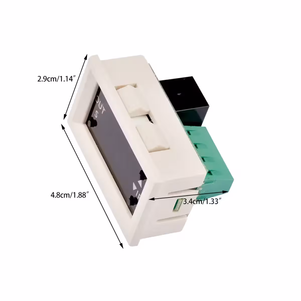 Tikslūs laikmačio relės modulio su LED ekranu matmenys