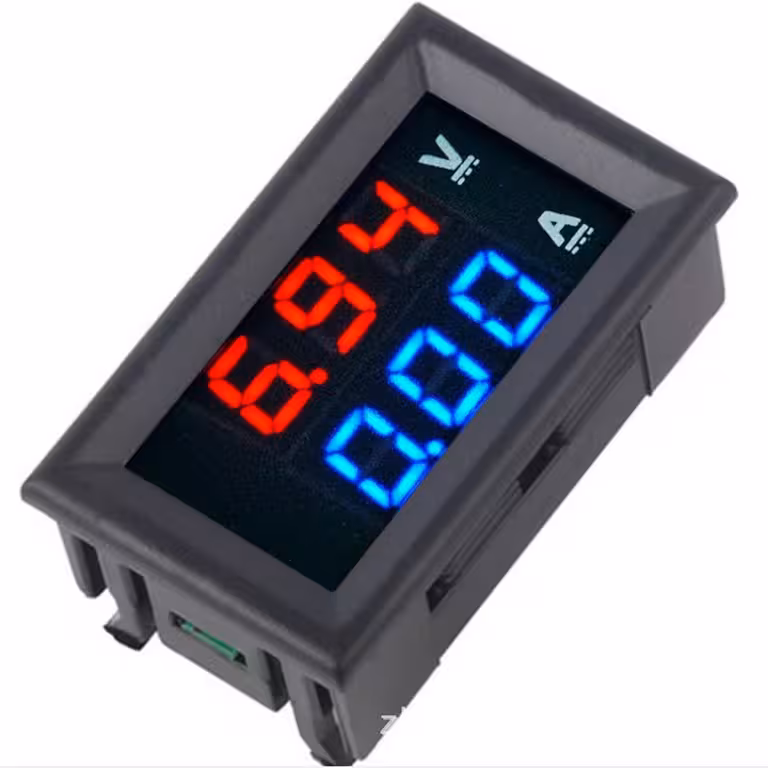 Skaitmeninis panelinis voltampermetras 0–100V 0–10A – LED voltmetras ir ampermetras raudona-mėlyna