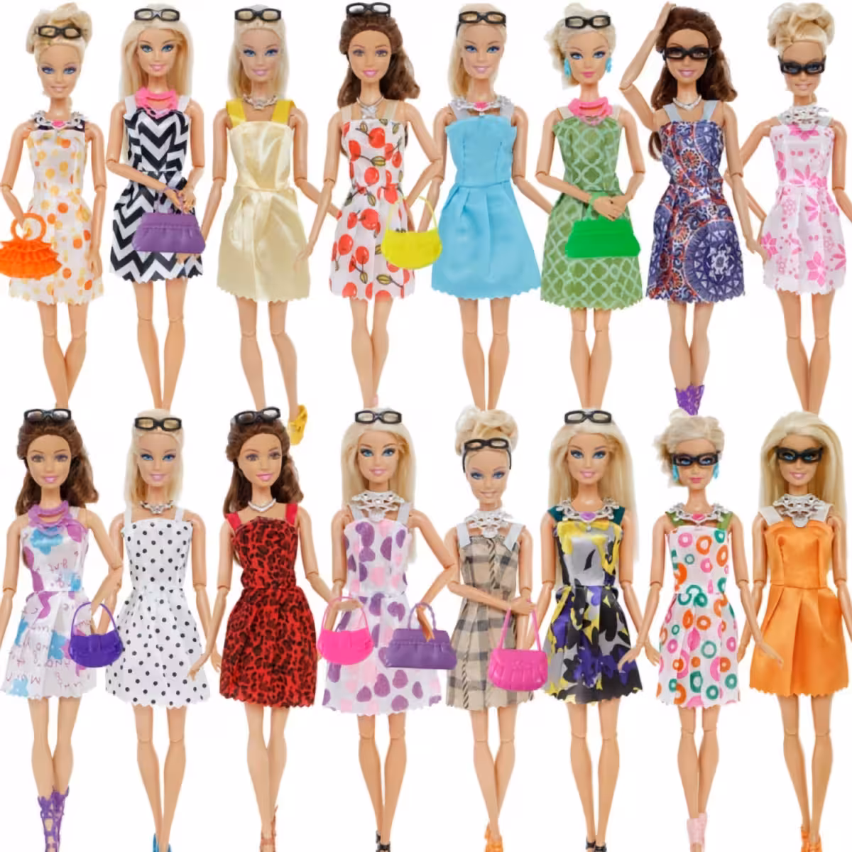 Pilnas Barbie lėlės aprangos rinkinys su suknelėmis ir aksesuarais