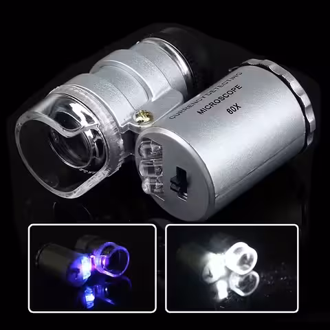 Mikroskopas su LED ir UV lempa 60x – Pinigų, juvelyro ir laikrodininko tikrinimo prietaisas
