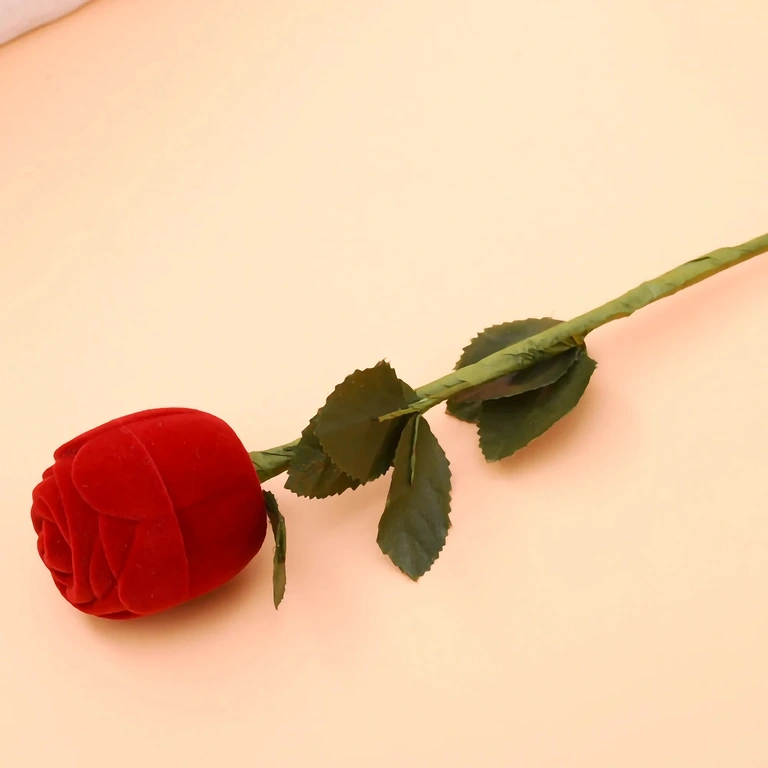 Raudonos aksominės dėžutės žiedo formos – auskariai arba žiedas