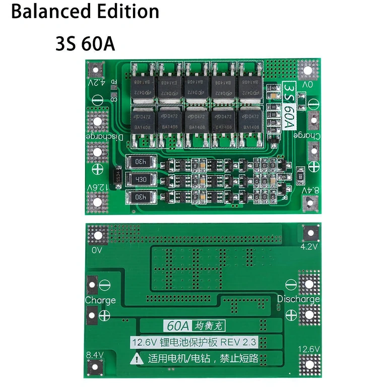 BMS su 10 MOSFET, maksimali srovė 60A, išmanus balansavimas