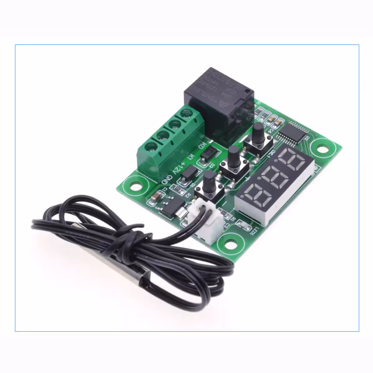 LED ekranas ir temperatūros reguliavimo mygtukai