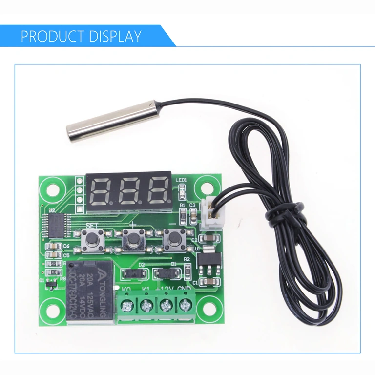 Temperatūros ekrano modulis su 3 skaitmenimis Skaitmeninis ekranas su dešimtainiu temperatūros rodymu W1209 termostatui