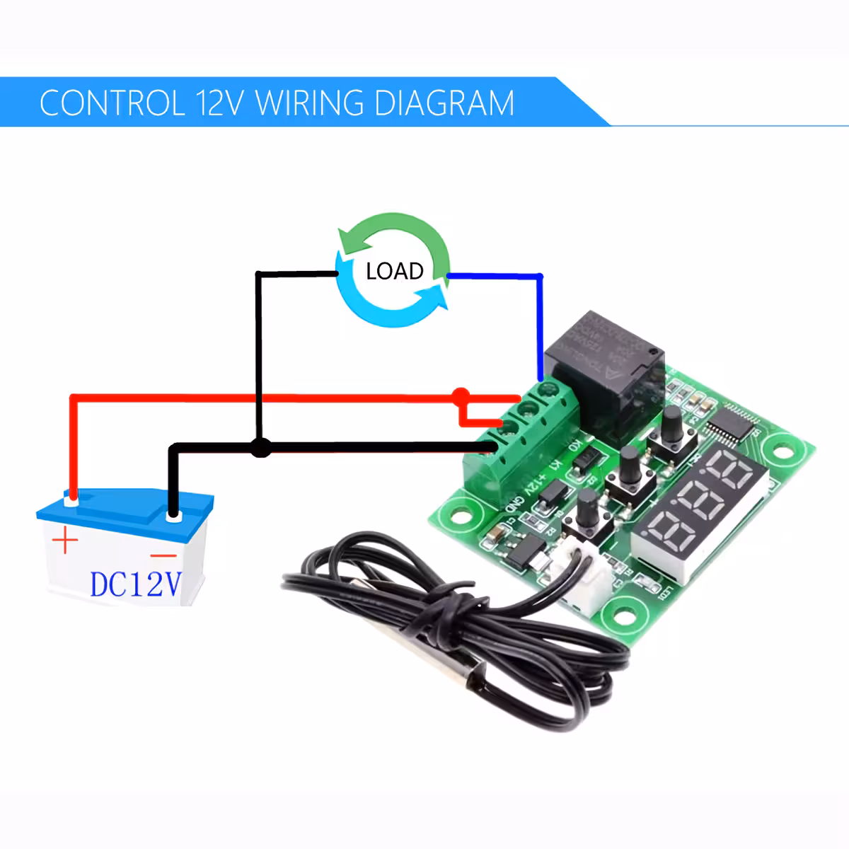 Teisingas skaitmeninio W1209 termostato prijungimas prie 12V maitinimo šaltinio