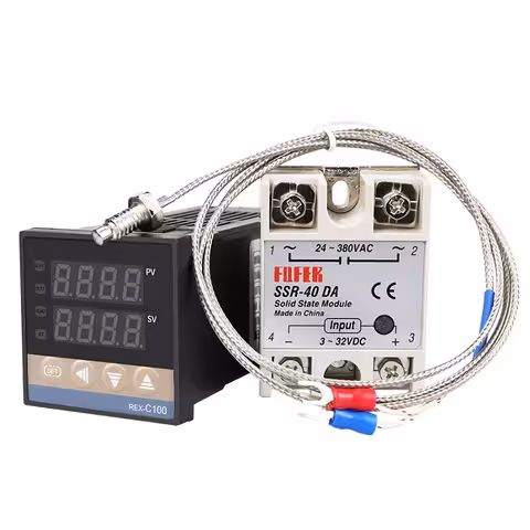 Skaitmeninis termostato valdiklis temperatūrai 220V 0–400°C su SSR 40A relė REX C100