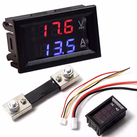 Skaitmeninis voltampermetras 0–100V 100A su šuntu – LED panelės srovės matuoklis automobiliui