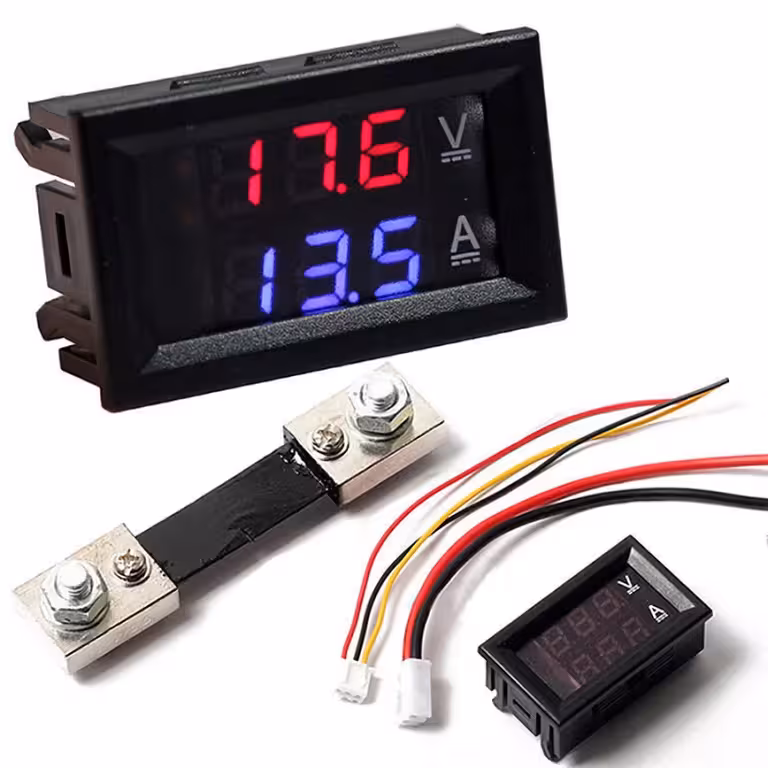 Skaitmeninis voltampermetras 0–100V 100A su šuntu – LED panelės srovės matuoklis automobiliui