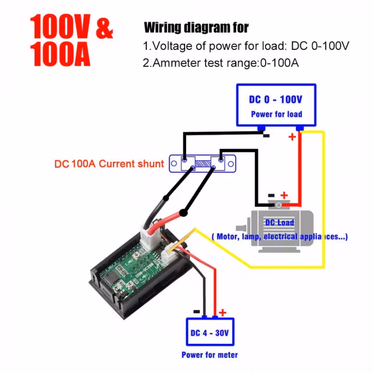 Jungčių diagrama didelės įtampos voltmetrui (iki 100V)
