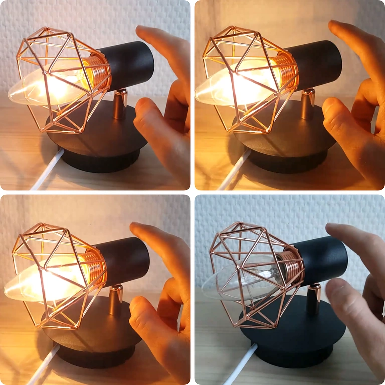 Diagrama, rodanti reguliavimo ciklą: OFF → ON → BRIGHTER → MAX → OFF