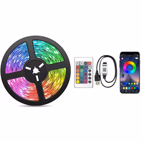 10 m LED RGB juosta su USB, Bluetooth, nuotoliniu valdymu ir muzikos žaismo funkcija TV ir dekorui