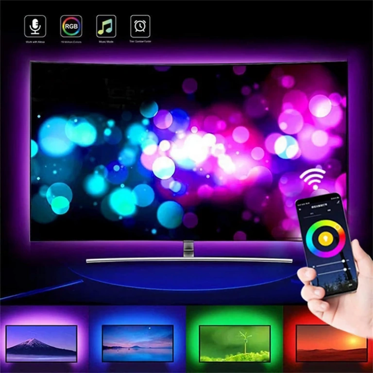 10 m LED juosta su „Bluetooth“ ir muzikos efektais 10 m RGB LED juosta su efektų valdymu per programėlę ir reakcija į muziką
