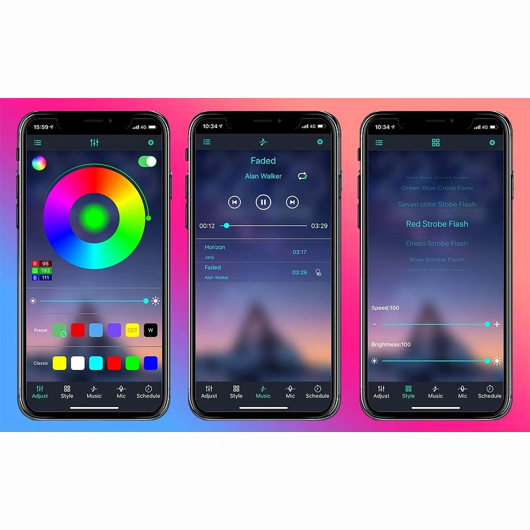 LED juosta televizoriui – valdymas per „Bluetooth“ LED juosta televizoriui su aplinkos apšvietimu, reguliuojama intensyvumas ir spalvos