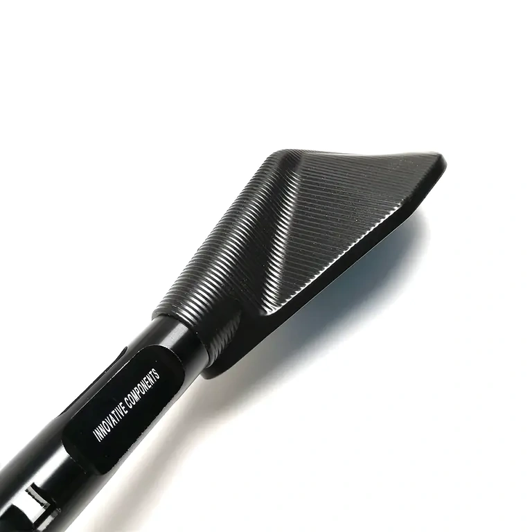 Sportiniai juodi rankenos veidrodėliai motociklams, aliuminis su panoraminiu stiklu