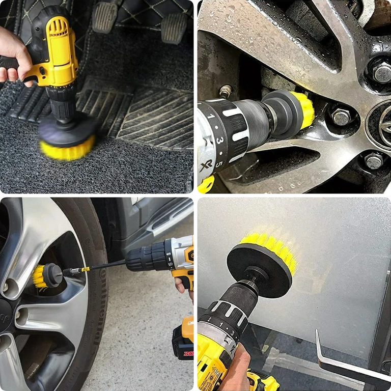 Šepetėlių rinkinys ratų, dangtelių ir sunkiai pasiekiamų kampų valymui