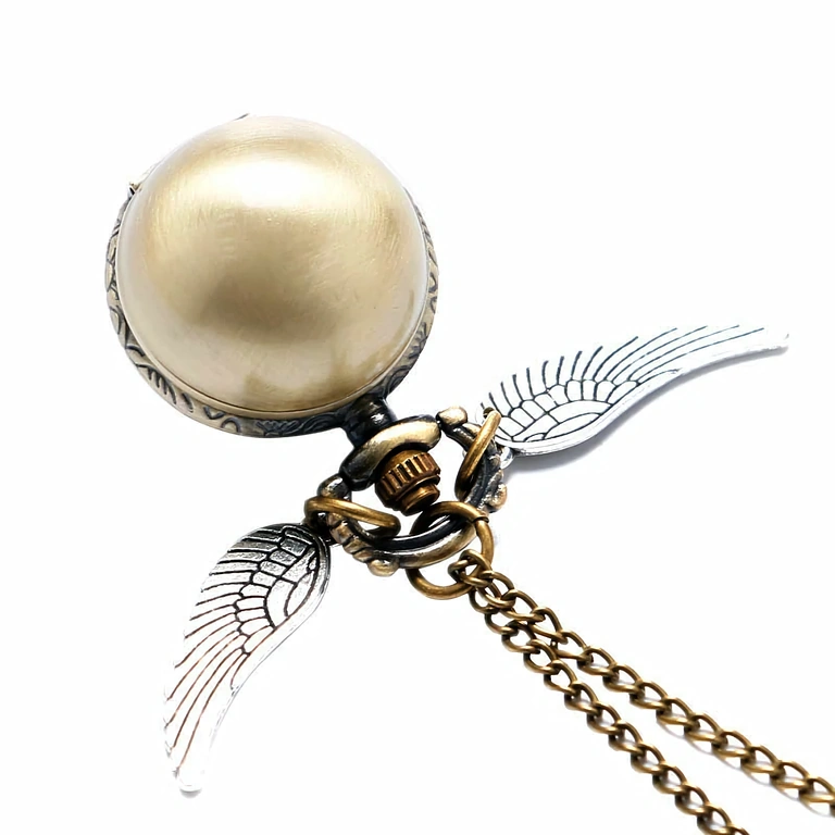 Kišeninis laikrodis su pakabuku Golden Snitch Auksinis pakabukas laikrodis su grandinėle ir sparnais, Snitch modelis iš Harry Potter