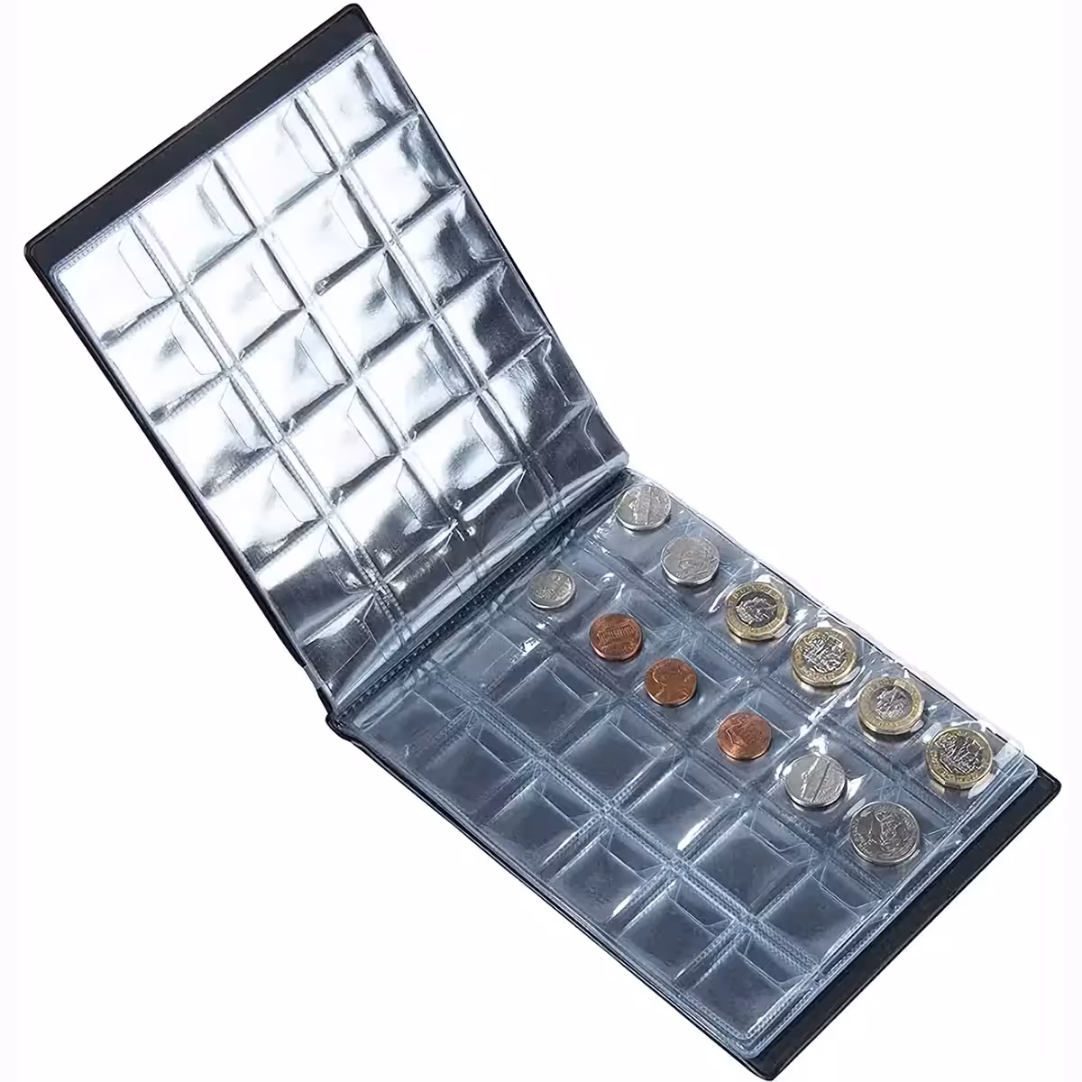 Knygos tipo albumas su 240 monetų vietų