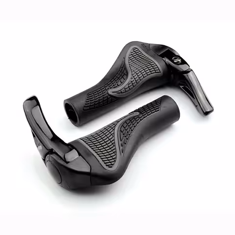 Ergonomiški MTB juodi rankenėlių galai su lock-on ragais dviračiams ir elektriniams paspirtukams