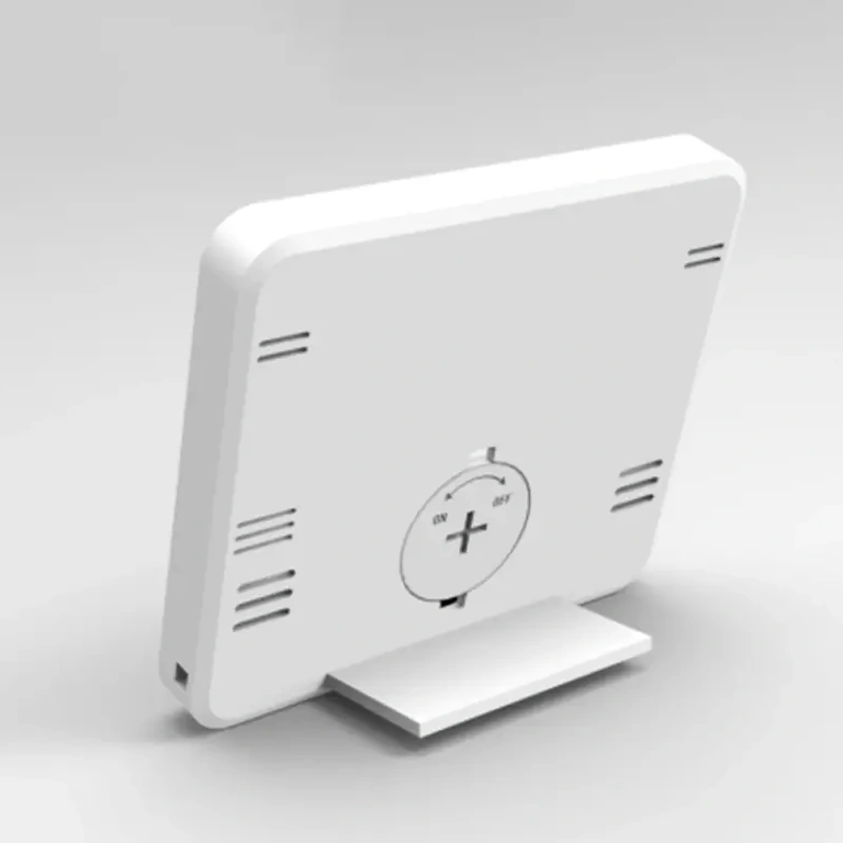 Baltas prietaisas temperatūros ir drėgmės matavimui Skaitmeninis termometras ir higrometras kompaktišku dizainu, baltos spalvos