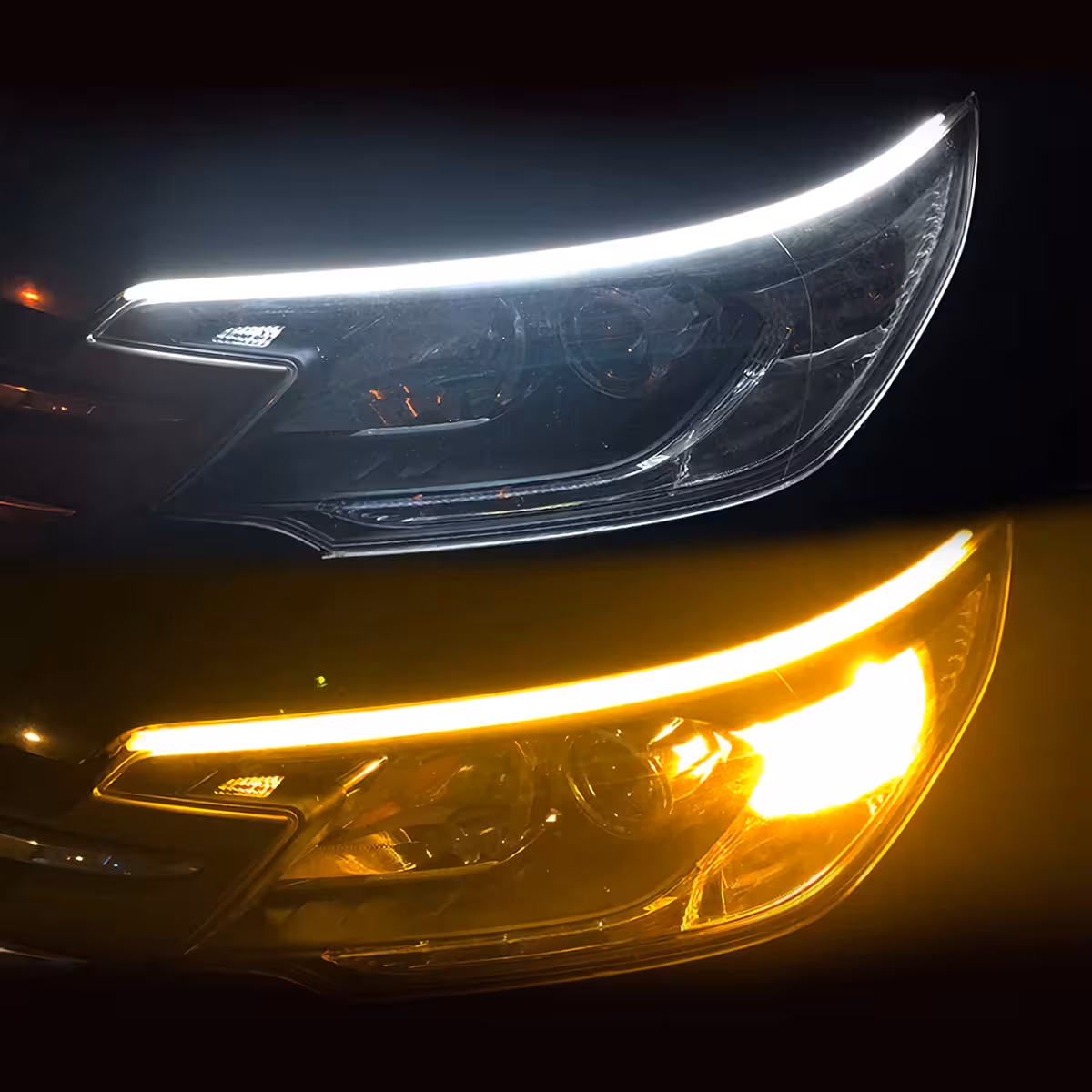 Lanksti LED juosta automobiliui dienos šviesoms, balta ir geltona šviesa
