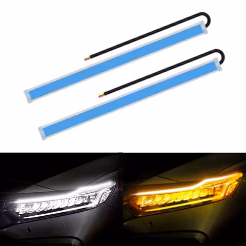 DRL dienos žibintai LED juosta su dinamiška sekvencine signalizacija LED FLOW – 2 x 60 cm lankstūs IP65 atsparūs rinkiniai