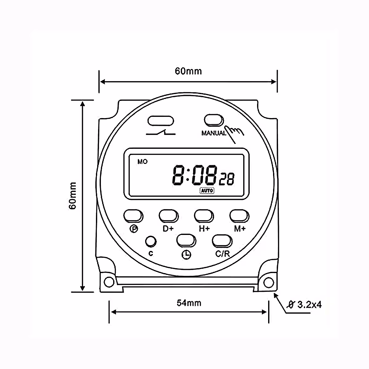 Laikmatis su vidine atmintimi, išsaugo nustatymus elektros tiekimo dingimo atveju