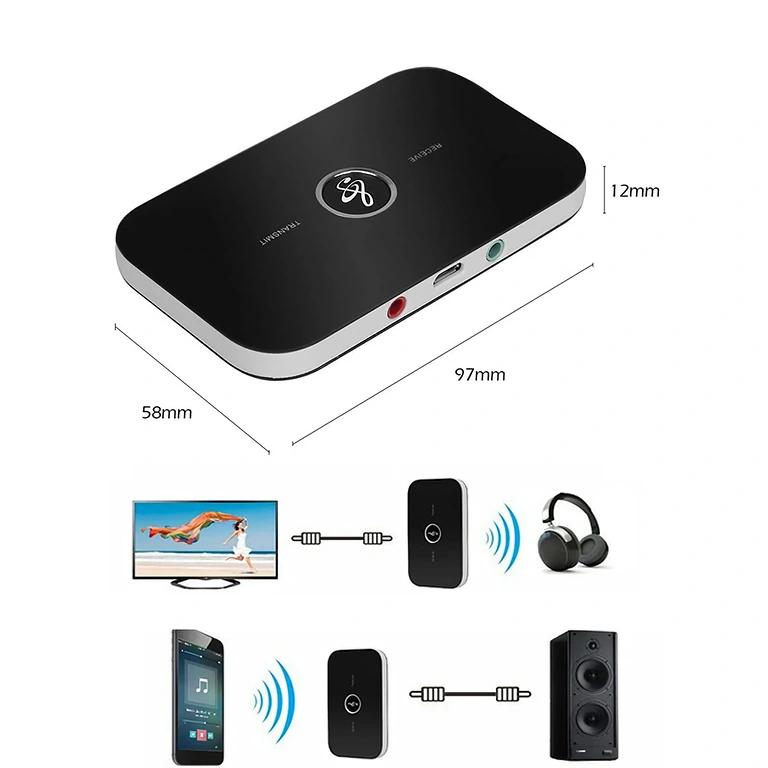 Bluetooth RCA + AUX adapteris Universalus Bluetooth įrenginys su RCA ir 3,5 mm jungtimis belaidžiui garsui