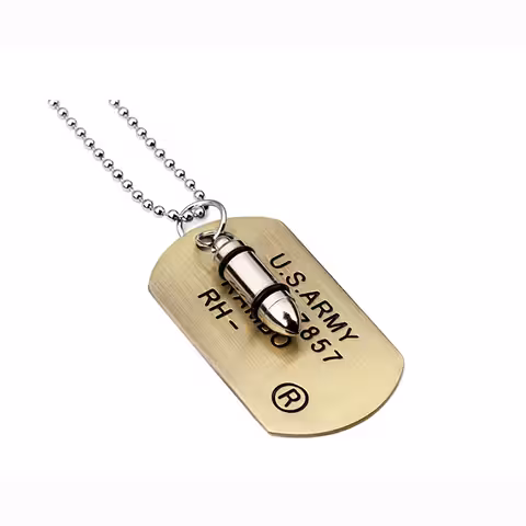 Militarinis Dog Tag karinės grandinėlė su kulka iš nerūdijančio plieno – vyriškas 70 cm karinis karoliai