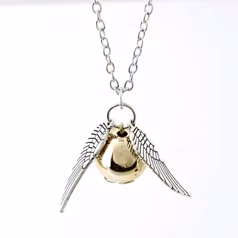 Harry Potter Golden Snitch Quidditch pakabukas grandinėlėje su angelo sparnu – Dovana magijos gerbėjams