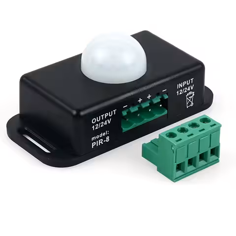 PIR judesio jutiklis 12V-24V 6A – Prisijungimo jungiklis su elektrine schema