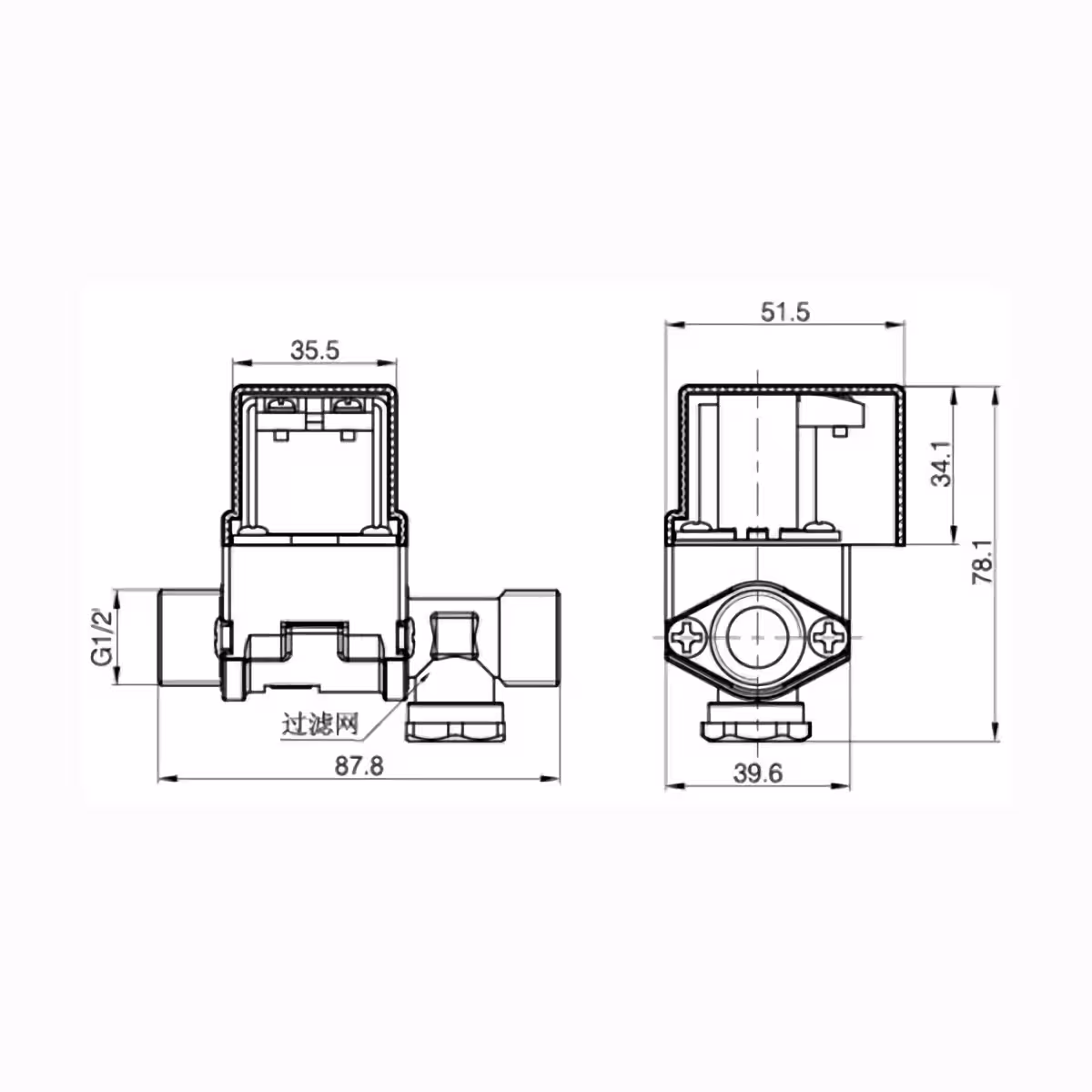 12V normaliai uždarytas solenoidinis vožtuvas su nuimamu filtru ir plastikinio dangčio apsauga