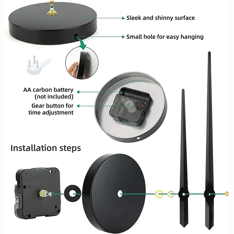 Dekoratyvinis sieninis laikrodis su tylia mechanika Didelis 3D sieninis laikrodis su blizgiomis juodomis skaitmenimis ir be garso