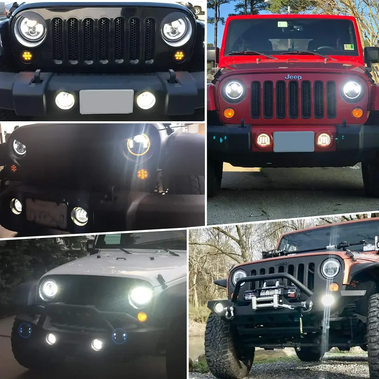7" LED apvalus žibintas, suderinamas su Jeep Wrangler, 7000lm, H4/H13