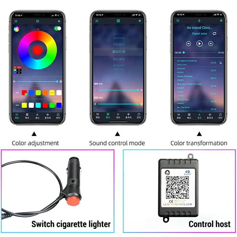 RGB LED juosta automobilių aplinkos apšvietimui Lanksti RGB LED juosta automobiliui