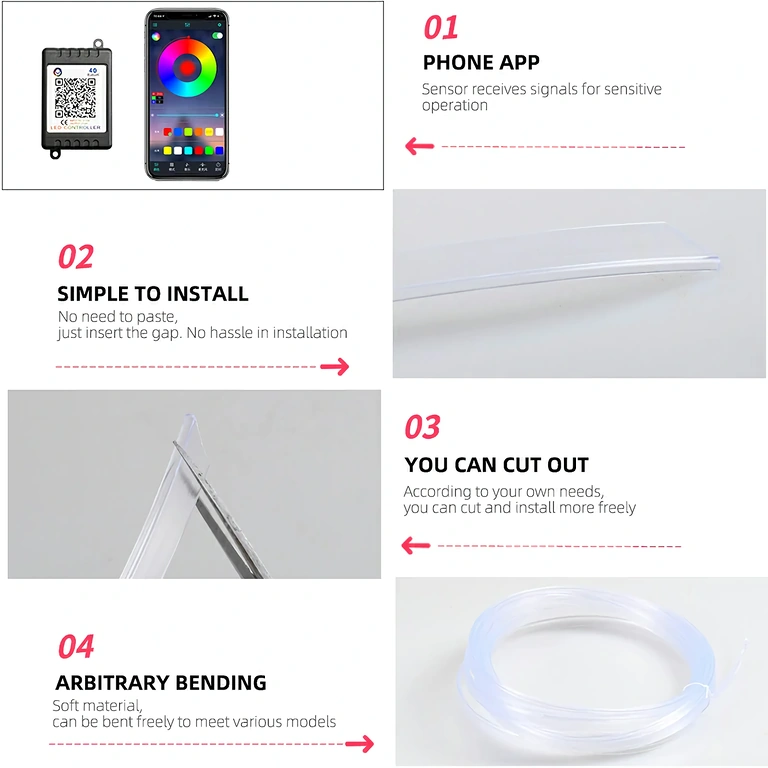 Lanksti RGB neoninė juosta automobiliui Lanksti RGB neoninė juosta automobilių dekorui