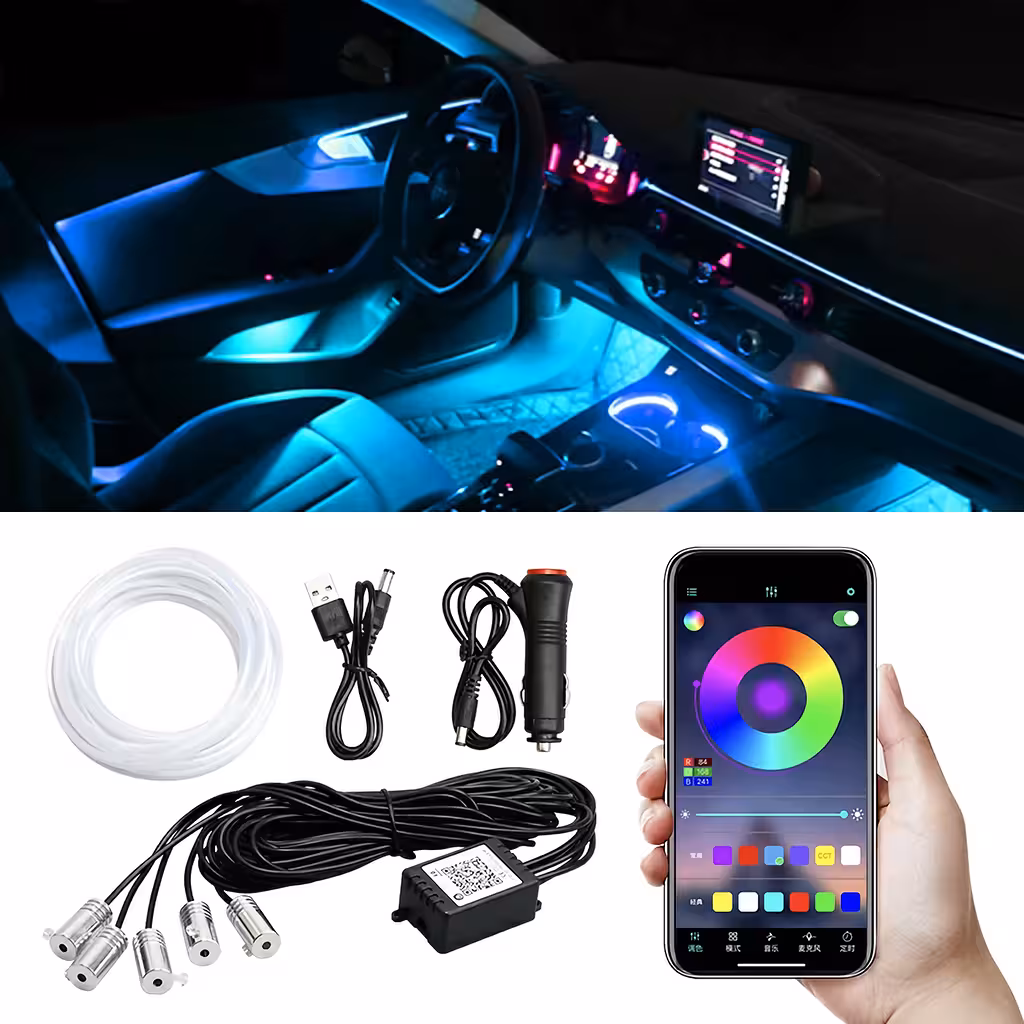 6 metrų RGB neoninė lanksti juosta automobilio aplinkos apšvietimui su valdymu per programėlę