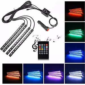 Automobilio aplinkos apšvietimo LED juostos RGB – interjero apšvietimo rinkinys su garso jutikliu