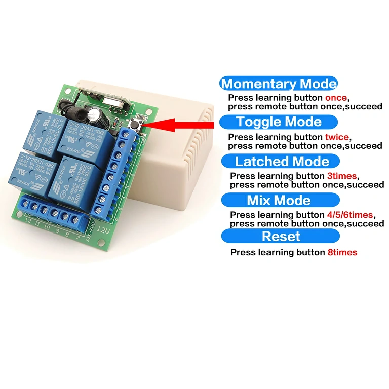 12V relės modulis su nuotolinio valdymo pultu pramoninei ir žemės ūkio automatizacijai