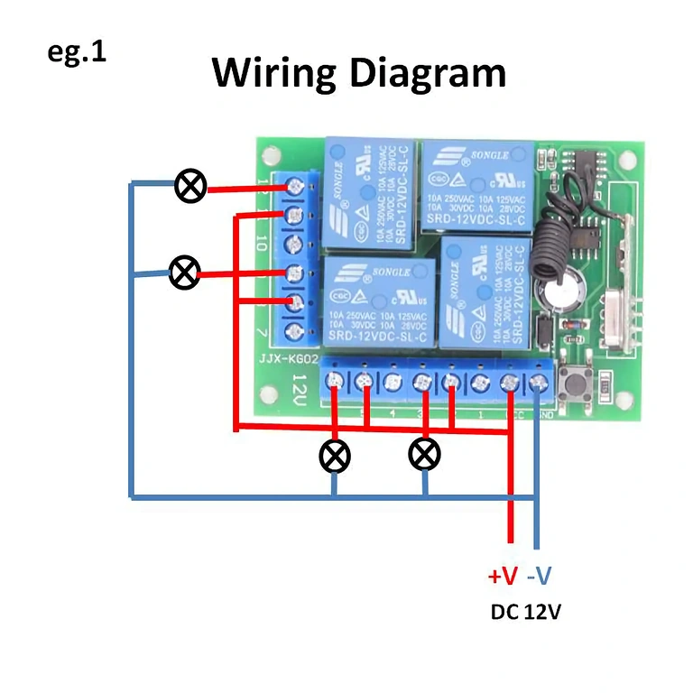 4 kanalo relės elektrinių jungčių schema