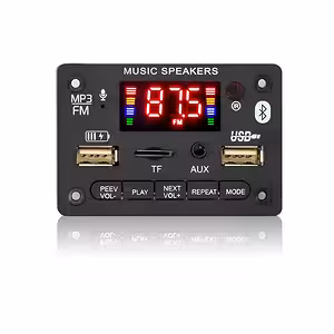 Bluetooth 5.0 audio modulis su FM radiju, MP3 ir stereo stiprintuvu 2x40W 5V/12V