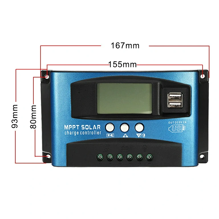 100A saulės valdiklis kompaktiško dizaino Mažo dydžio saulės sistemos įkrovimo reguliatorius
