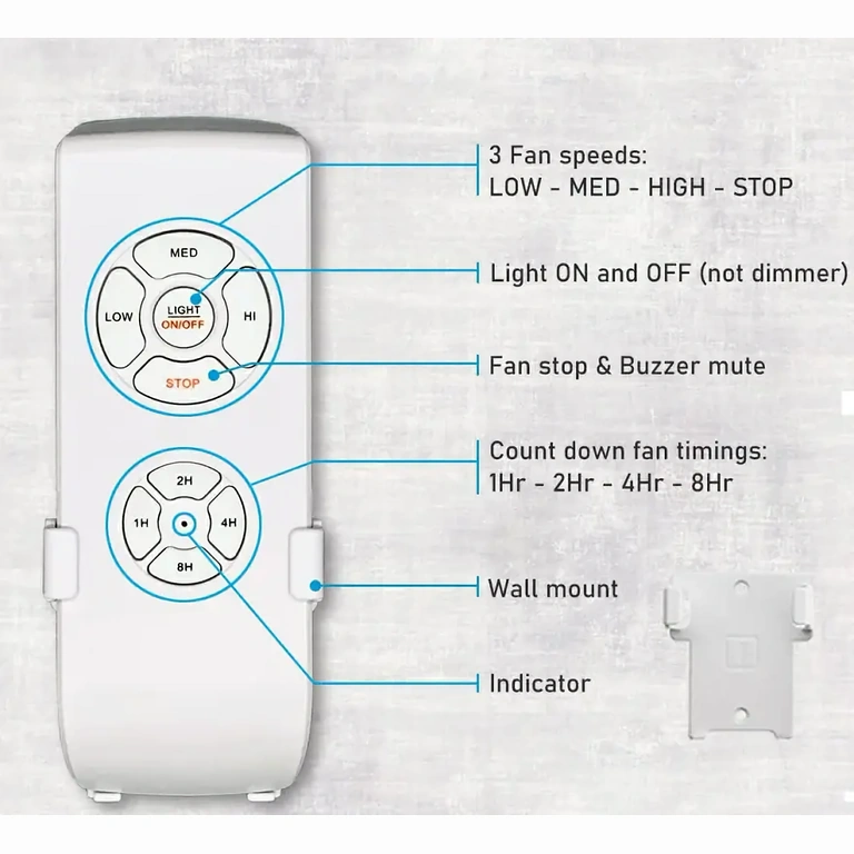 Jungiklio mygtukų detalė su nuotolinio valdymo pultu Artinimas prie nuotolinio valdymo pulto su mygtukais greičiui, šviesai ir laikmačiui