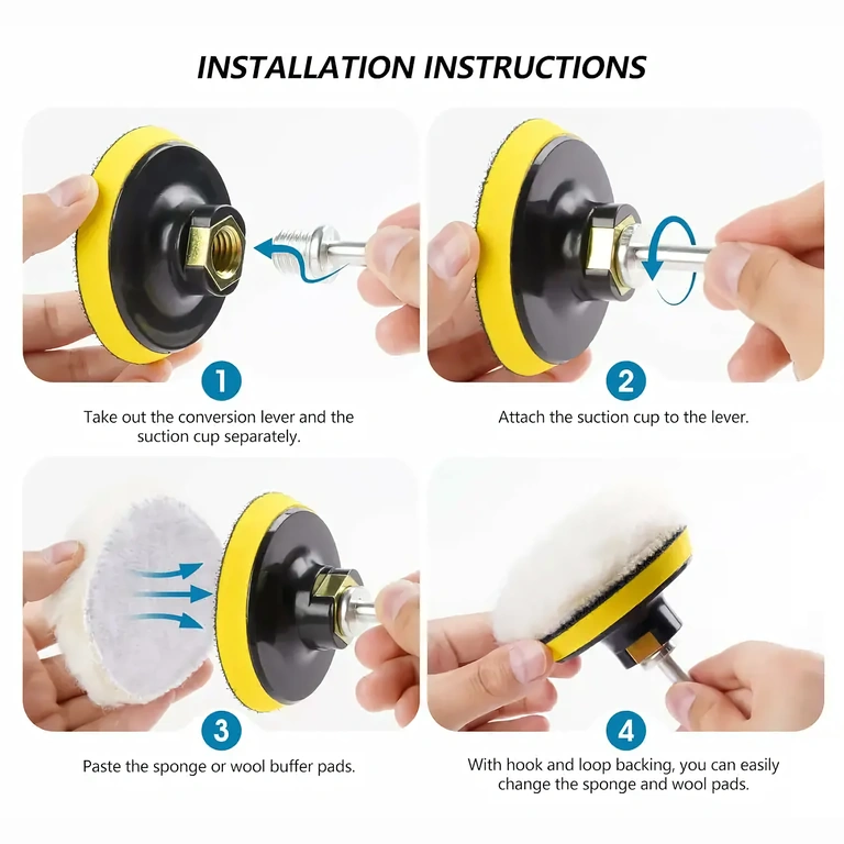 Kempinių poliravimo montavimo grąžtu vadovas Nuotrauka su teisingu poliravimo kempinių montavimu ant grąžto su adapteriu