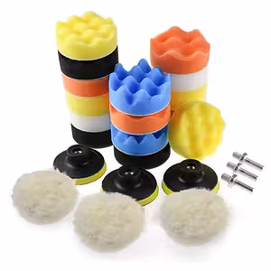 Automobilio poliravimo rinkinys su 75 mm diskais ir 80 mm kempinėmis – įskaitant grąžto adapterius