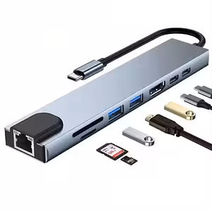 USB-C 8 in 1 hub su HDMI 4K, RJ45, USB 3.0 ir Power Delivery MacBook, Dell, Lenovo
